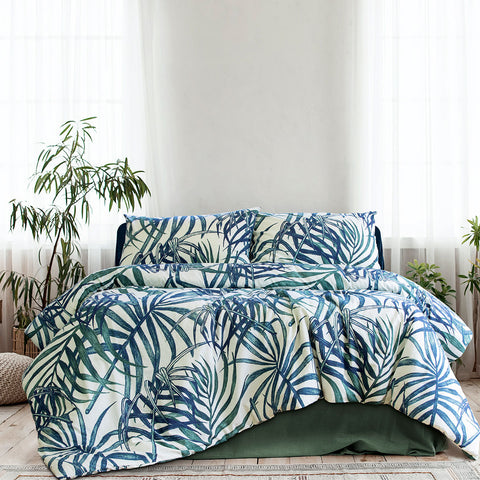 Ardor Palms Polyester Cotton Quilt Doona Duvet Cover Set King Blue