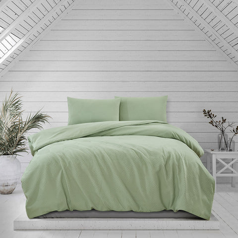 Ardor Preston Pale Green Embossed Quilt Doona Duvet Cover Set Queen