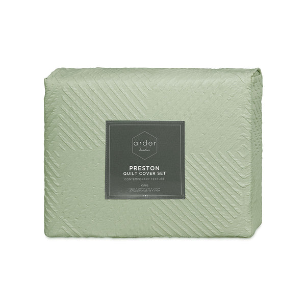 Ardor Preston Pale Green Embossed Quilt Doona Duvet Cover Set Queen