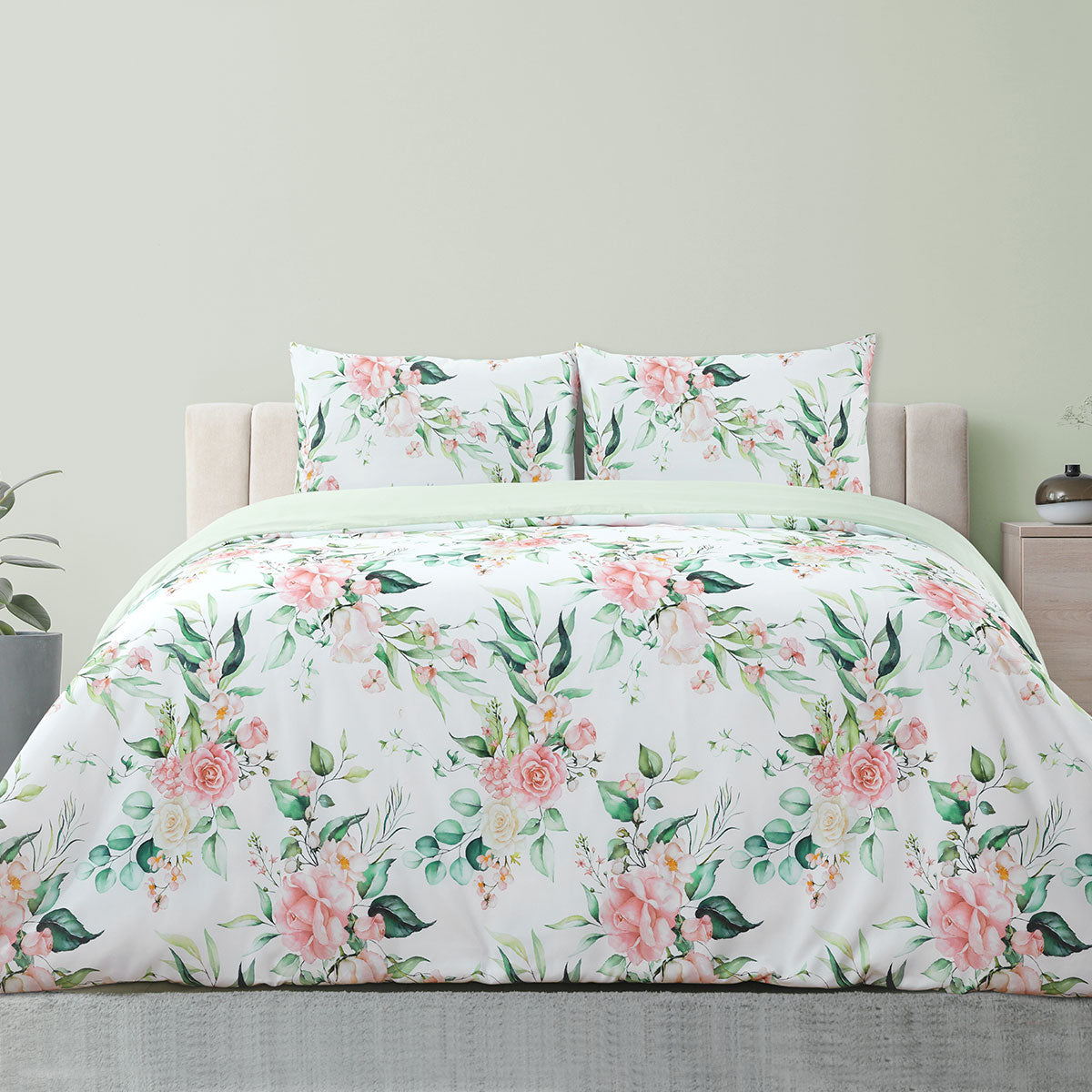 Ardor Rose Whisper Sage Floral Quilt Doona Duvet Cover Set Double