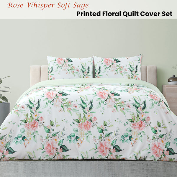 Ardor Rose Whisper Sage Floral Quilt Doona Duvet Cover Set King