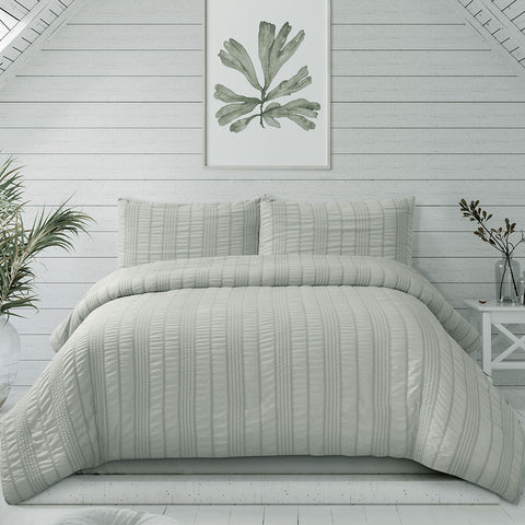 Ardor Sommer Seersucker Stripe Quilt Doona Duvet Cover Set King Grey