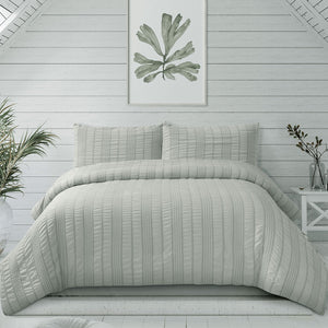 Ardor Sommer Seersucker Stripe Quilt Doona Duvet Cover Set Queen Grey