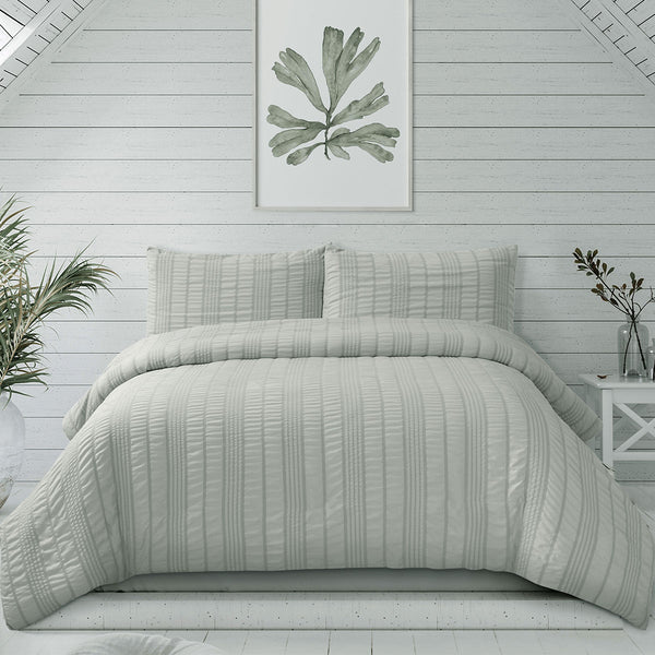 Ardor Sommer Seersucker Stripe Quilt Doona Duvet Cover Set Queen Grey