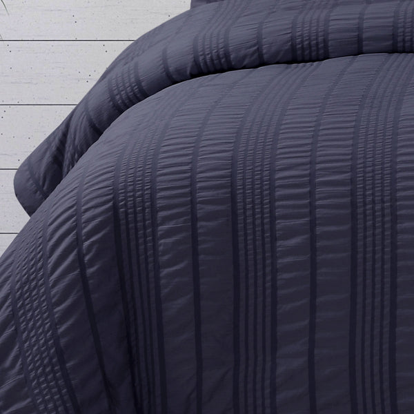 Ardor Sommer Seersucker Stripe Quilt Doona Duvet Cover Set Queen Indigo