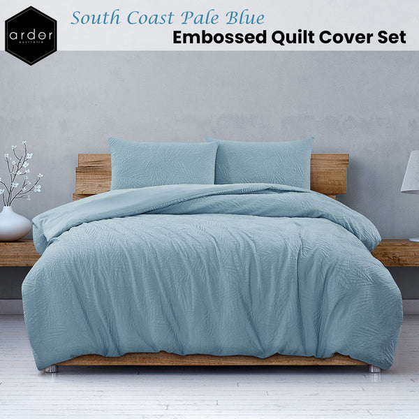 Ardor South Coast Pale Blue Embossed Quilt Doona Duvet Cover Set King