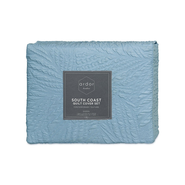 Ardor South Coast Pale Blue Embossed Quilt Doona Duvet Cover Set Queen
