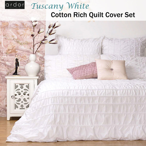 Ardor Tuscany Quilt Doona Duvet Cover Set White Queen