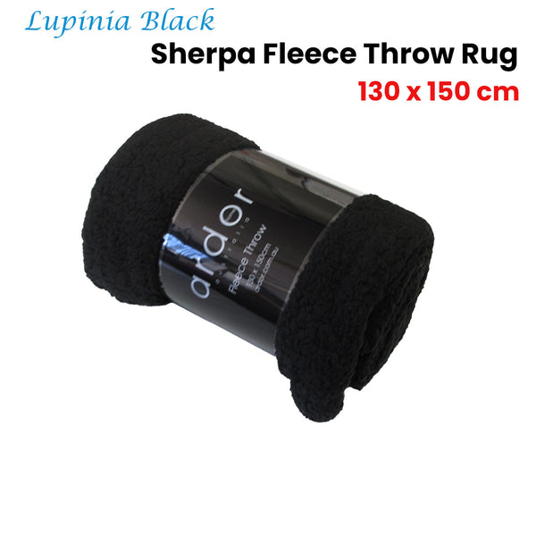 Ardor Lupinia Black Sherpa Fleece Throw Rug Blanket 130 x 150cm