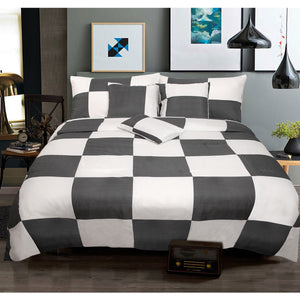 Shangri-La 6 Piece Check Comforter Bedspread Coverlet Set Charcoal Queen
