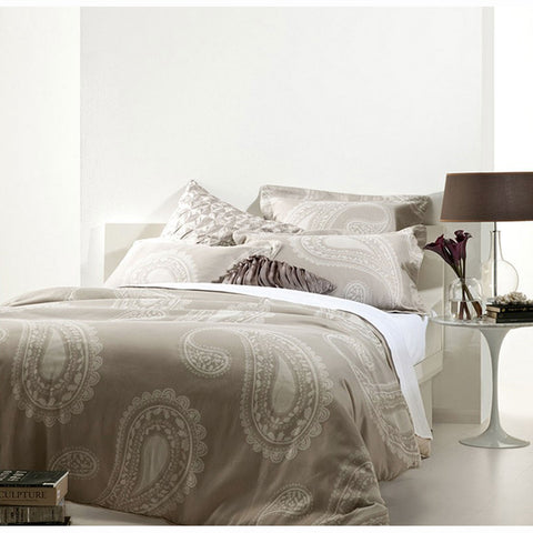 Gainsborough Olivia Paisley Quilt Doona Duvet Cover Set Stone Latte Queen