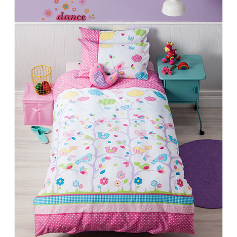 Cubby House Reversible Birdie Tree Quilt Doona Duvet  Cover Set Single