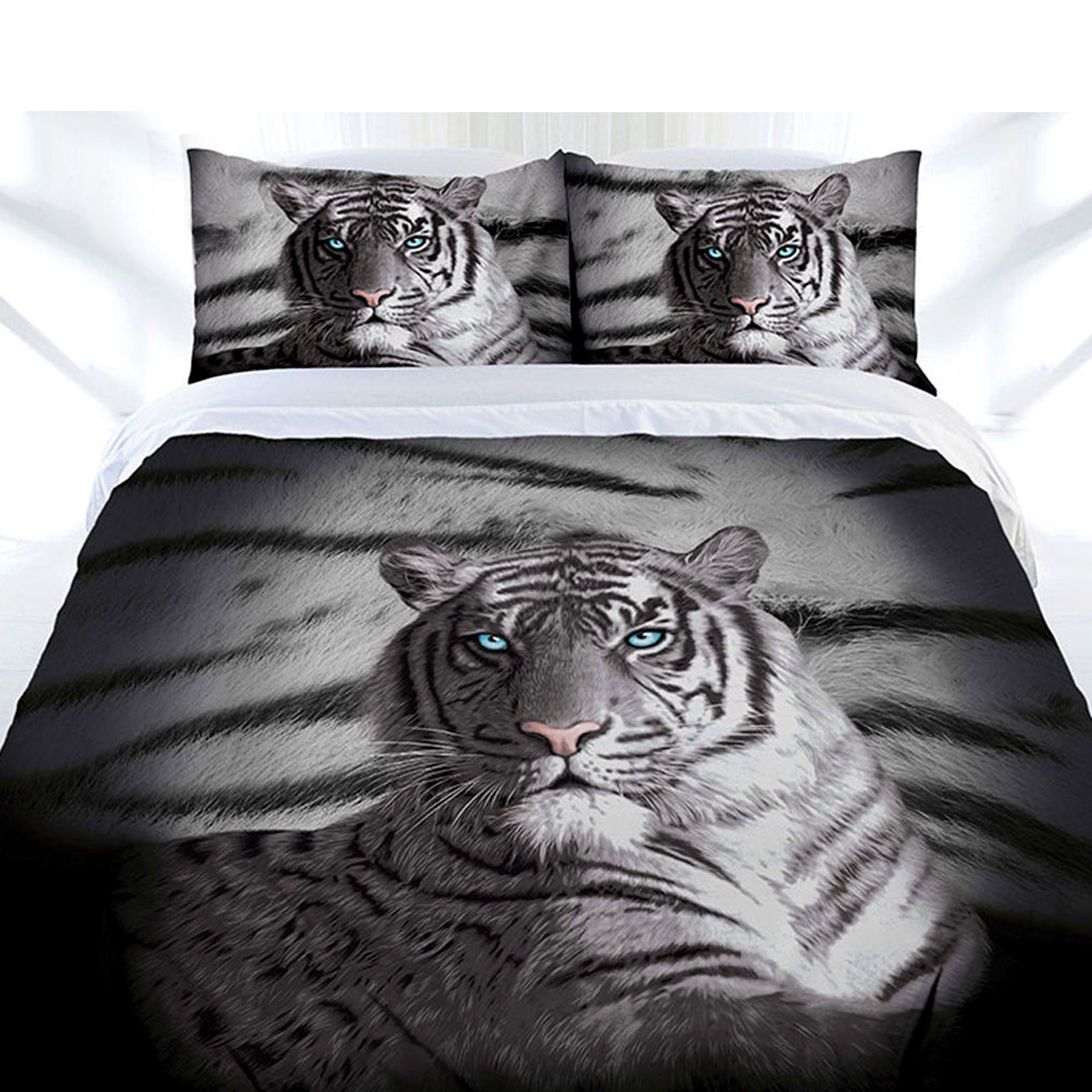 Just Home Blue Eyes Stripes Tiger Quilt Doona Duvet Cover Set Queen