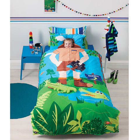Cubby House Reversible Crocodile Hunter Quilt Doona Duvet Cover Set Single