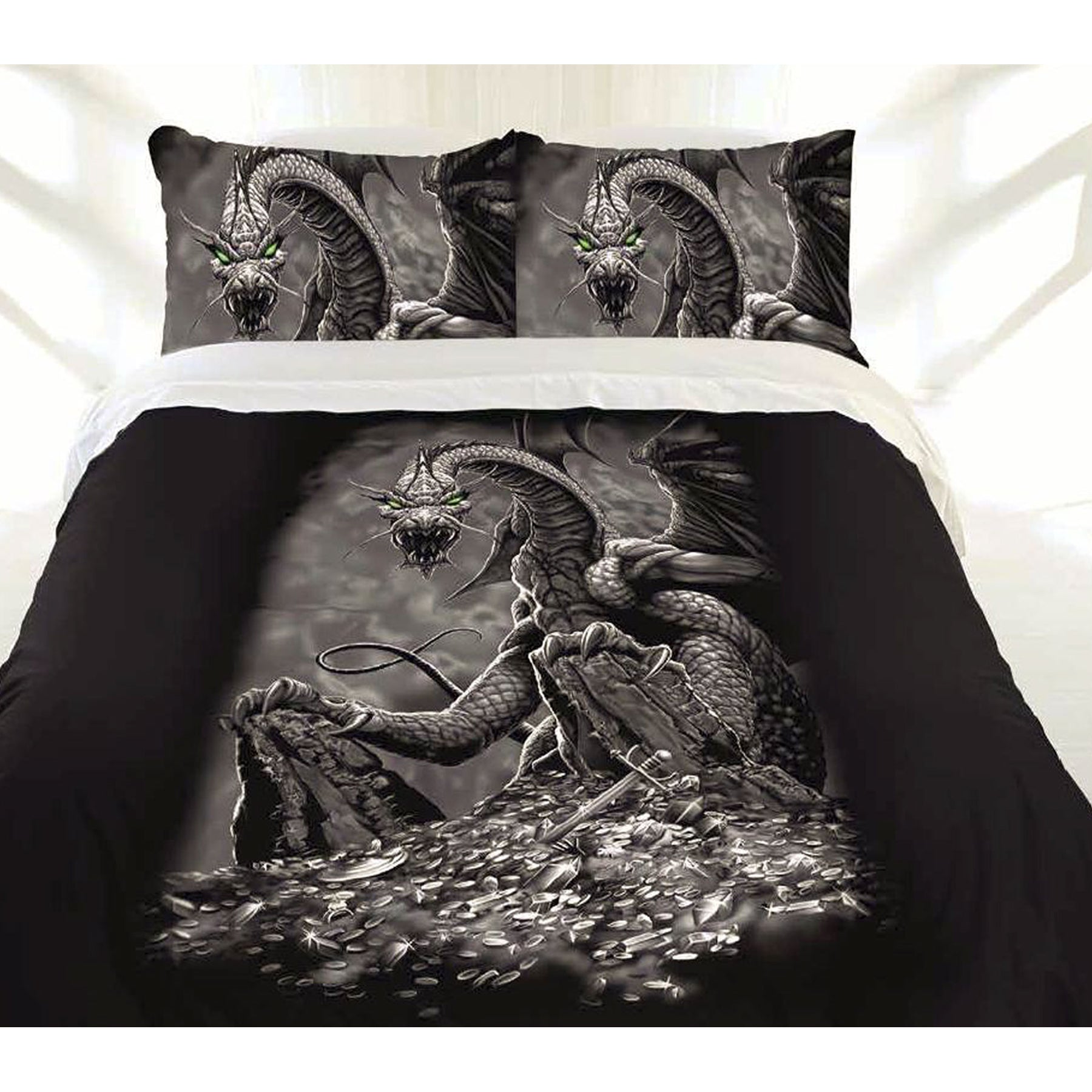 Just Home Green Eyed Dragon Quilt Doona Duvet Cover Set Queen