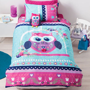 Cubby House Reversible Pretty Owl Quilt Doona Duvet Cover Set Single