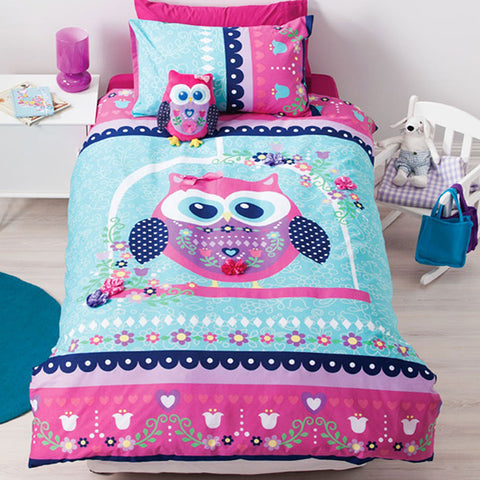 Cubby House Reversible Pretty Owl Quilt Doona Duvet Cover Set Single