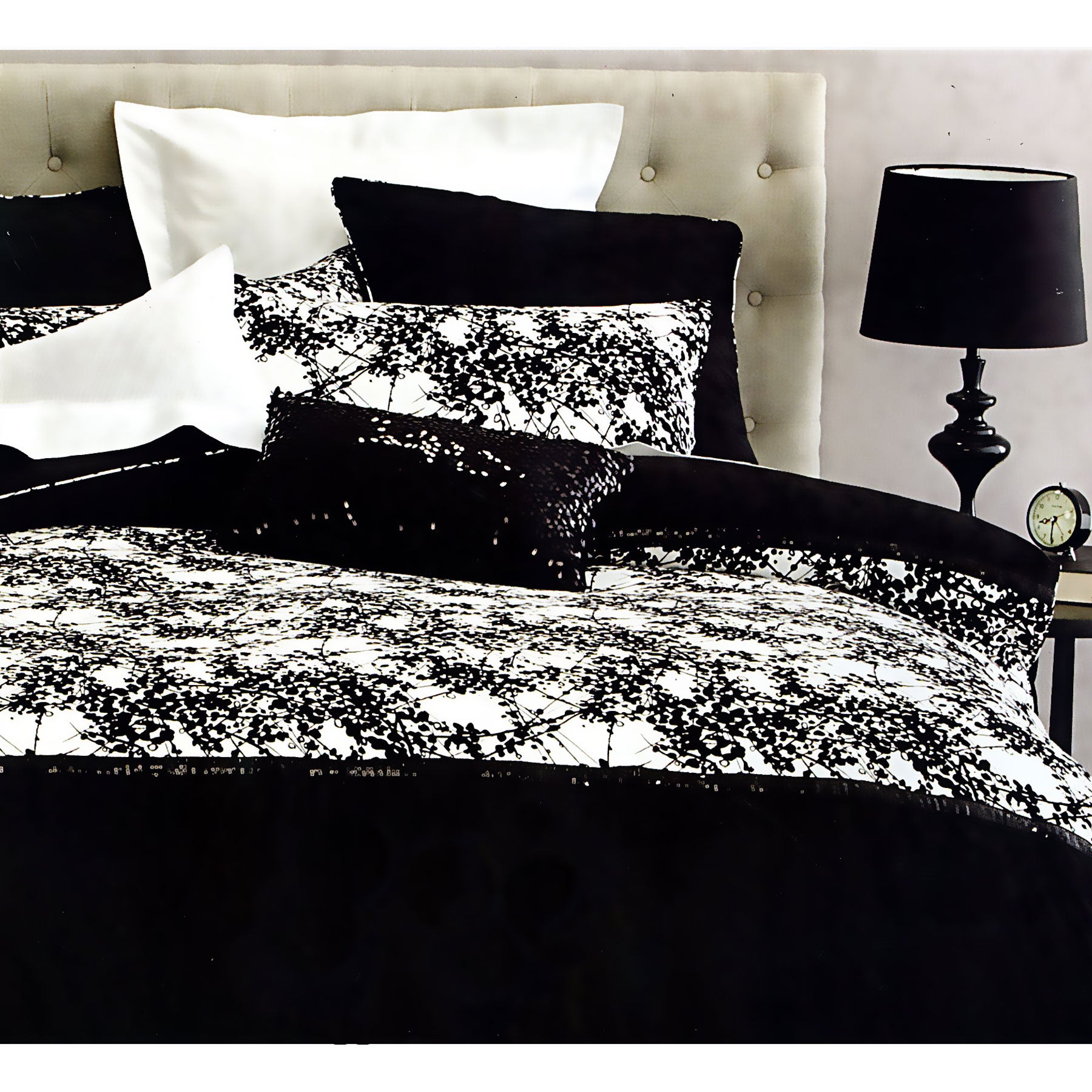 Canterbury Quill Quilt Doona Duvet Cover Set Black White Queen