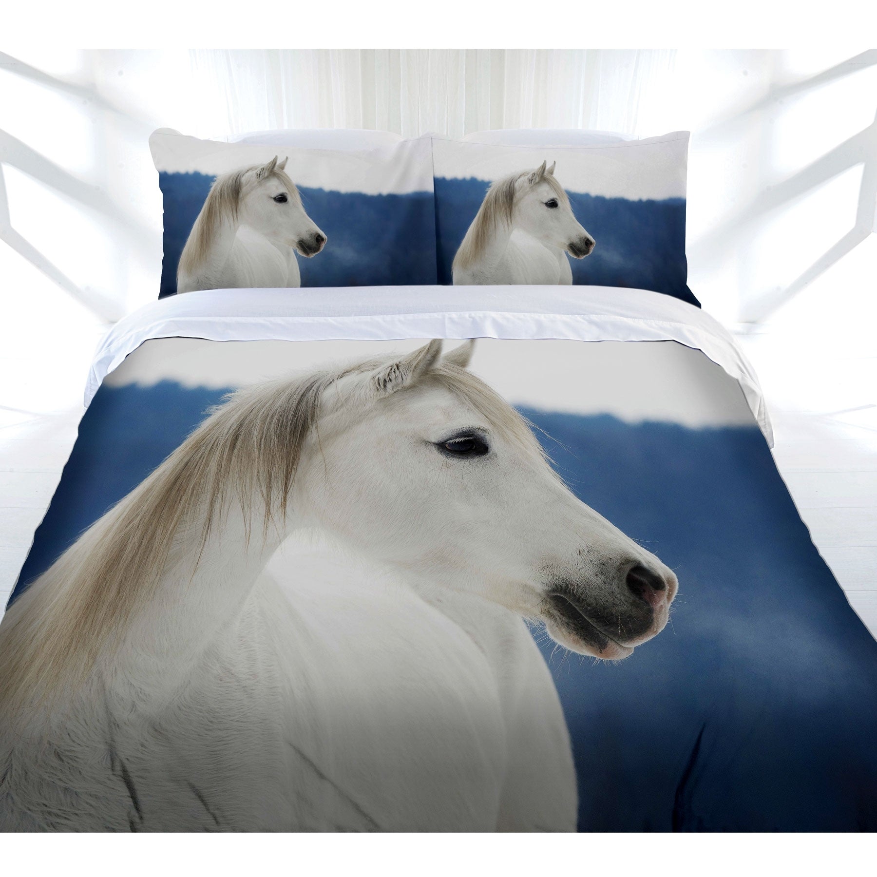 Just Home Snowy Horse Quilt Doona Duvet Cover Set Queen