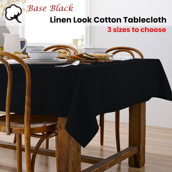 Ladelle Base Black Linen Look Cotton Rectangular Tablecloth 150 x 265cm