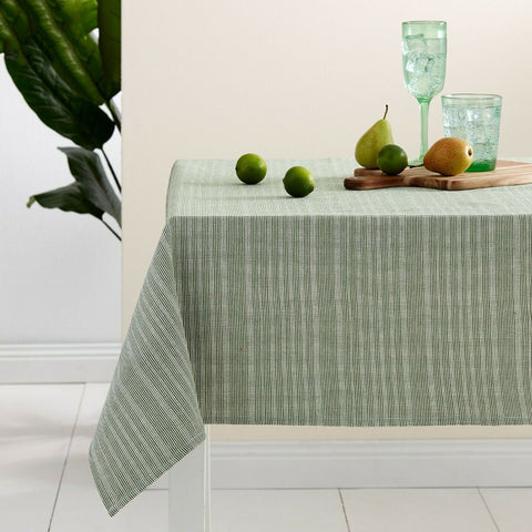 Ladelle Eco Cotton Rich Tablecloth 150 x 225cm Striped Green Ivory