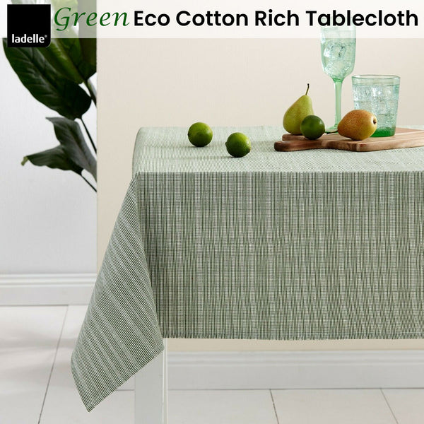 Ladelle Eco Cotton Rich Tablecloth 150 x 265cm Striped Green Ivory