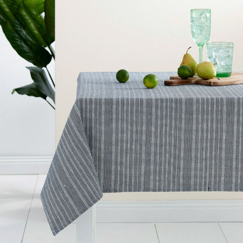 Ladelle Eco Cotton Rich Tablecloth 150 x 300cm Striped Navy Blue Ivory
