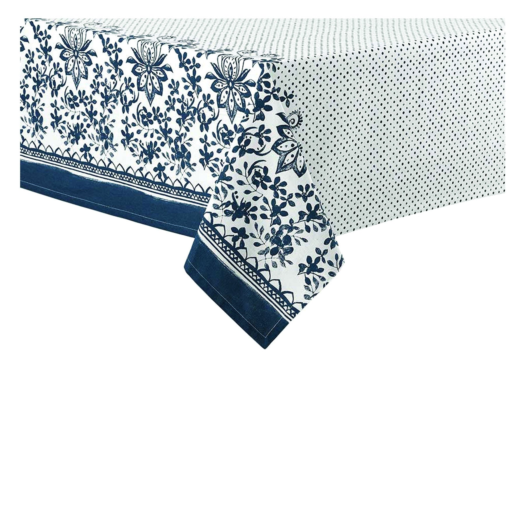 Ladelle Watercolour Floral Tablecloth Rectangular 150 x 225cm Navy Blue