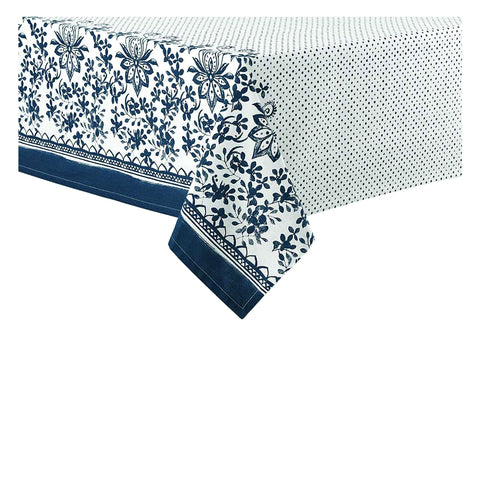 Ladelle Watercolour Floral Tablecloth Rectangular 150 x 225cm Navy Blue