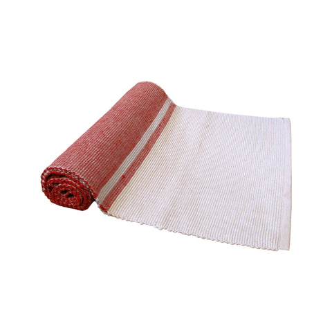 Ladelle Delta Cotton Ribbed Table Runner 34 x 150cm Red Cream Stripes