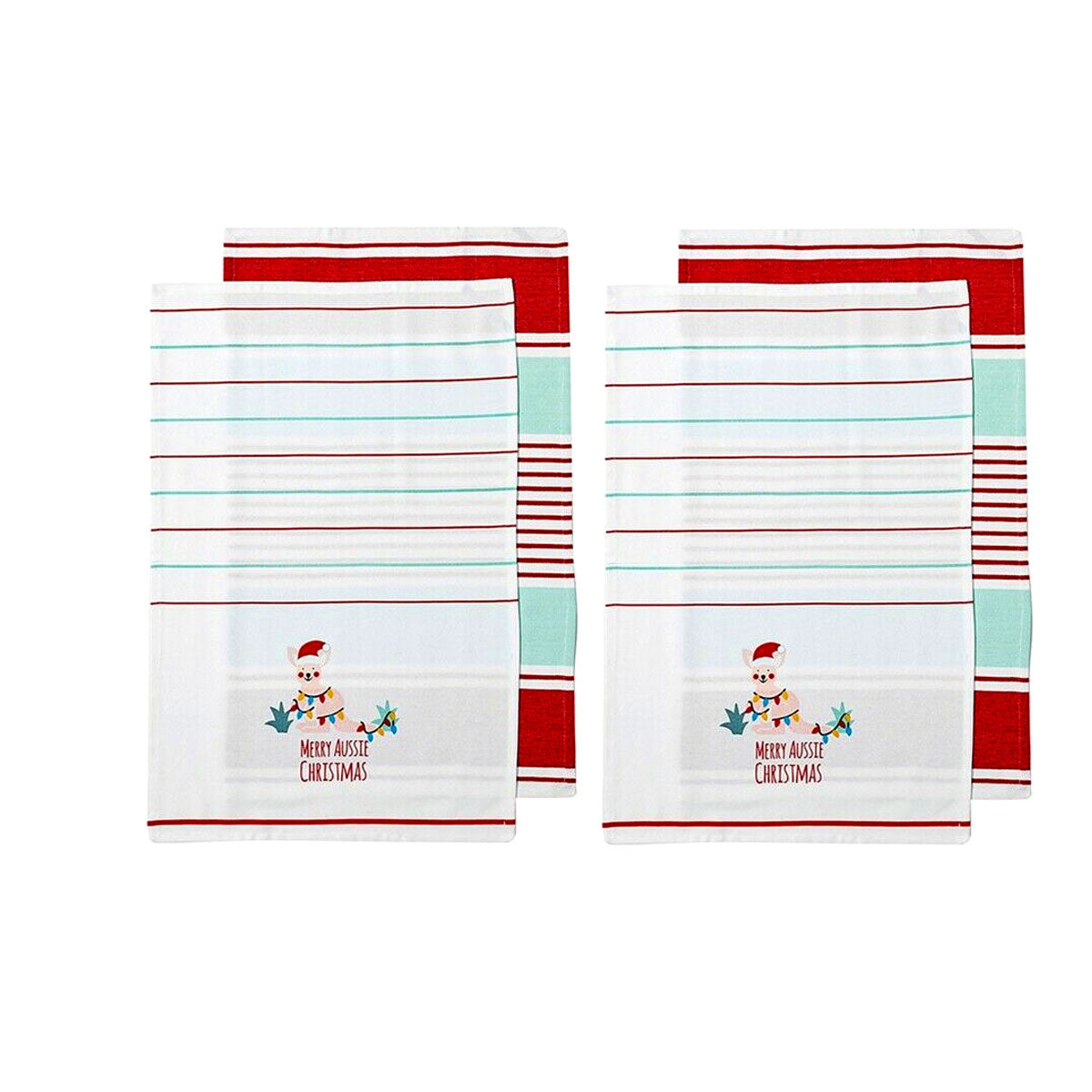 Australiana Aussie Animal Kangaroo Christmas Set of 4 Cotton Kitchen Towels