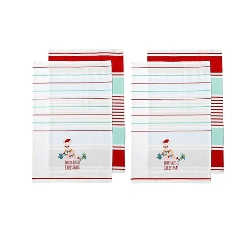 Australiana Aussie Animal Kangaroo Christmas Set of 4 Cotton Kitchen Towels