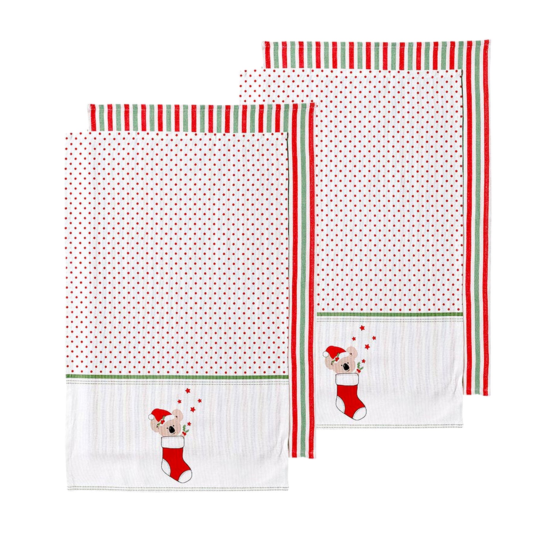 Ladelle Set of 4 Aussie Christmas Stocking Cotton Tea Towels 45 x 70cm