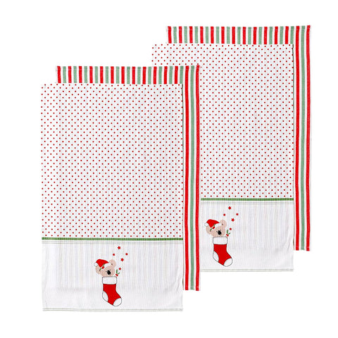 Ladelle Set of 4 Aussie Christmas Stocking Cotton Tea Towels 45 x 70cm