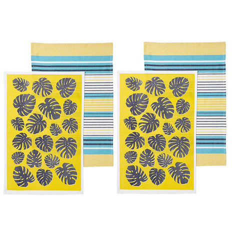Ladelle Set of 4 Bahamas Kitchen Cotton Tea Towels Yellow