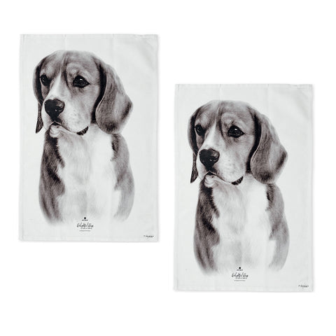 Set of 2 Beagle Dogs Cotton Kitchen Tea Towels 50 x 70cm