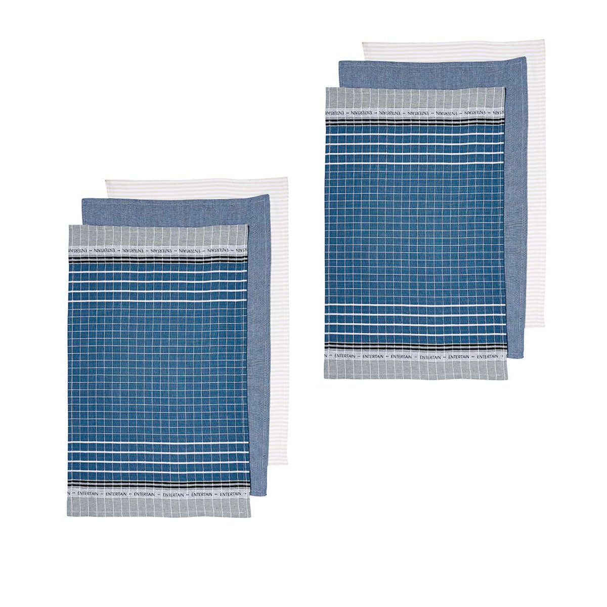 Ladelle Entertainer Set of 6 Cotton Kitchen Tea Towels 45 x 70cm Blue