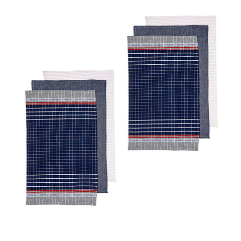 Ladelle Entertainer Set of 6 Cotton Kitchen Tea Towels 45 x 70cm Navy
