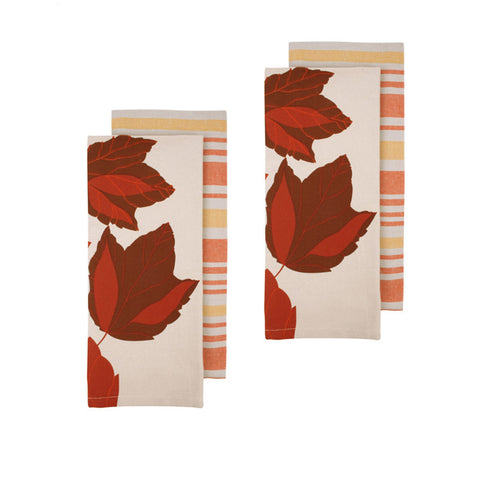 Harvest Time Set of 4 Cotton Kitchen Towels Red