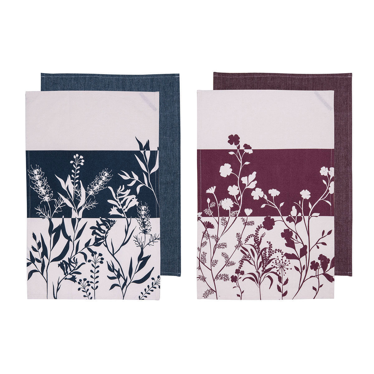 Set of 4 Homespun Flower Cotton Kitchen Tea Towels 50 x 70 cm Mix
