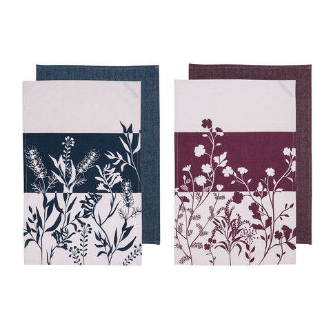 Set of 4 Homespun Flower Cotton Kitchen Tea Towels 50 x 70 cm Mix