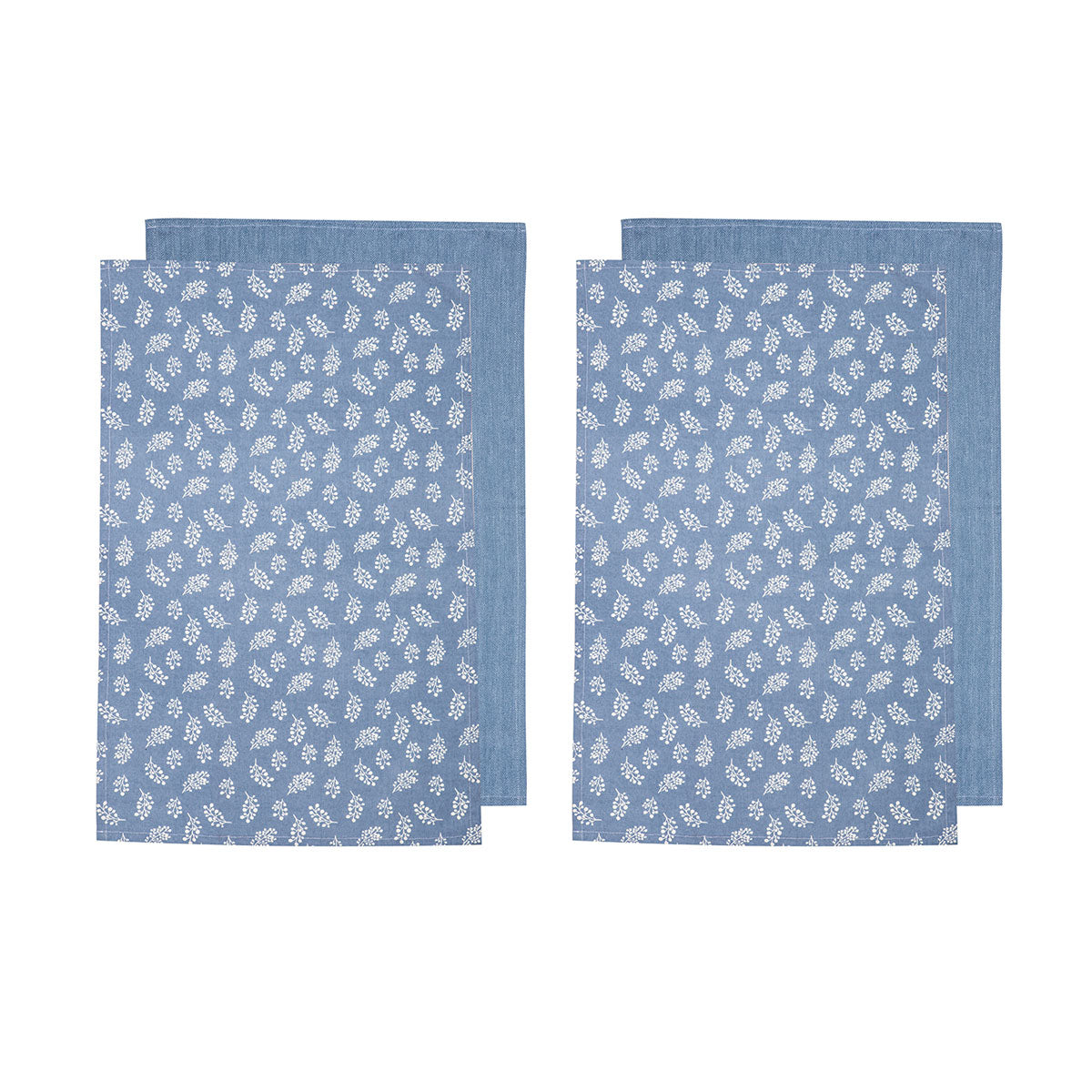Set of 4 Homespun Cotton Kitchen Tea Towels 50 x 70 cm Denim