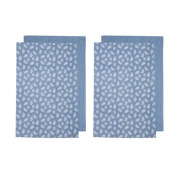 Set of 4 Homespun Cotton Kitchen Tea Towels 50 x 70 cm Denim
