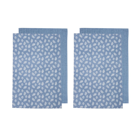 Set of 4 Homespun Cotton Kitchen Tea Towels 50 x 70 cm Denim