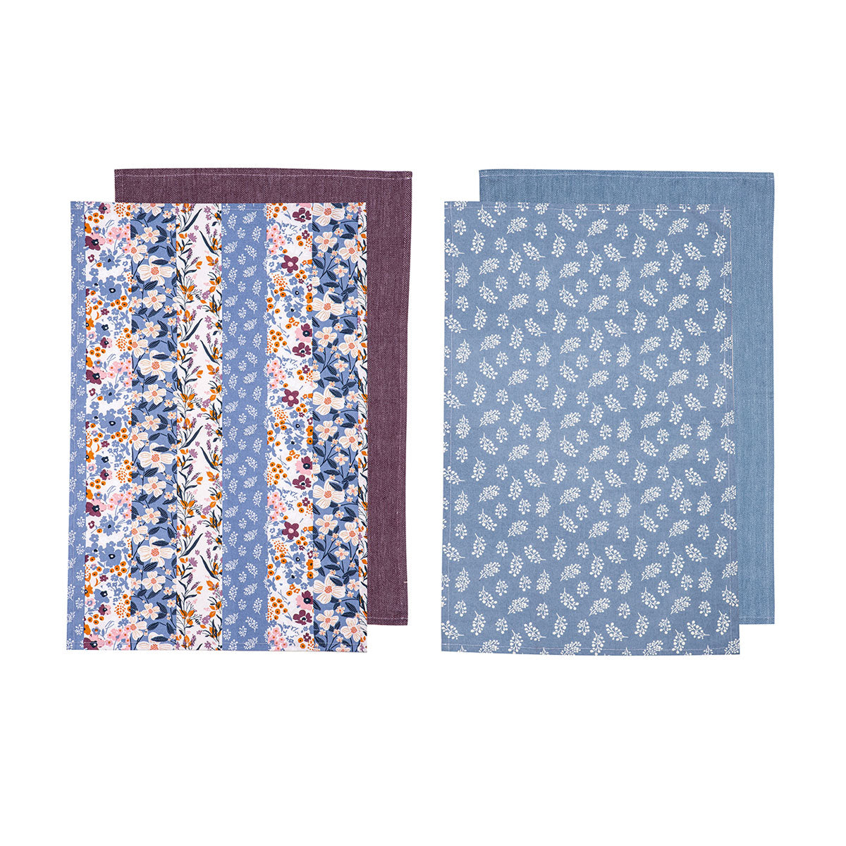 Set of 4 Homespun Cotton Kitchen Tea Towels 50 x 70 cm Mix