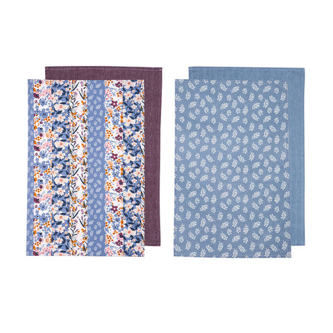 Set of 4 Homespun Cotton Kitchen Tea Towels 50 x 70 cm Mix