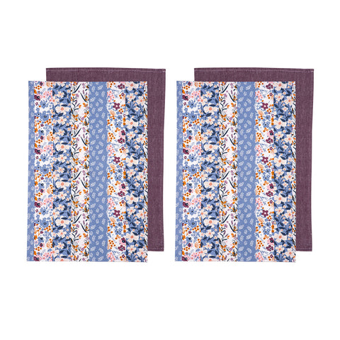 Set of 4 Homespun Cotton Kitchen Tea Towels 50 x 70 cm Mulberry