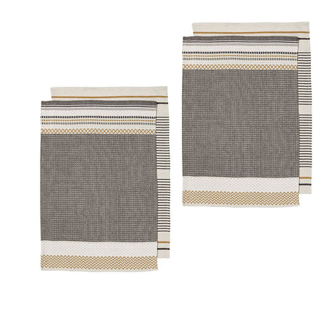 Ladelle Intrinsic Set of 4 Cotton Kitchen Towels Bold Charcoal Grey 45 x 70cm