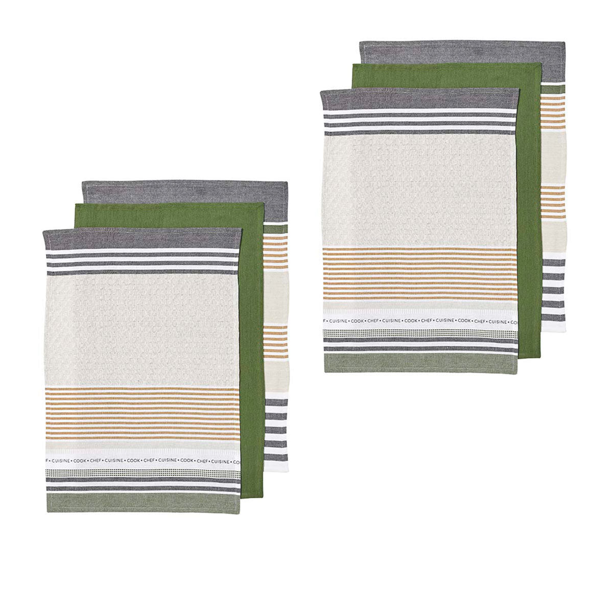 Ladelle Intrinsic Set of 6 Cotton Kitchen Tea Towels 45 x 70cm Green