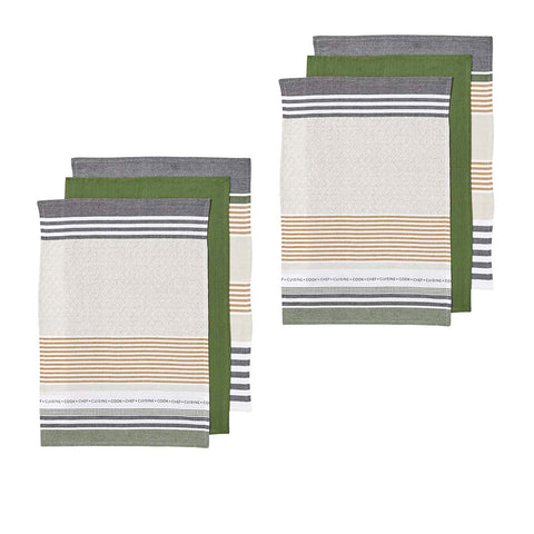 Ladelle Intrinsic Set of 6 Cotton Kitchen Tea Towels 45 x 70cm Green